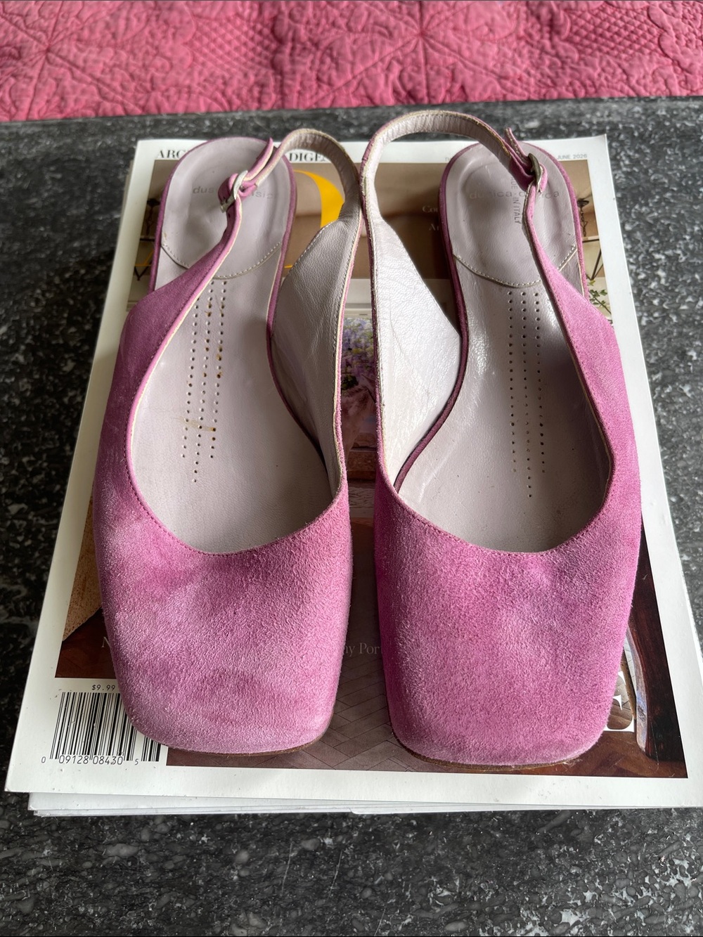 dusica dusica Pink Suede Slingback Ballerina Flats